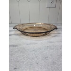 Anchor Hocking Fire King Pie Plate, 9" Dish, Amber Brown Glass, Ribbed‎ Design